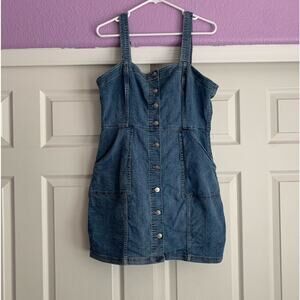 H&M Divided Blue Denim Overall Dress Sz 12